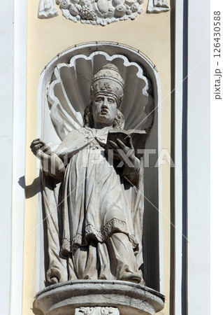 Saint Gregory the Great on the portal of the parish Church of the Immaculate Conception of the Virgin Mary in Lepoglava, Croatia Saint Gregory the Great on the portal of the parish Church of the Immaculate Conception of the Virgin Mary in Lepoglava, Croatia 126430588
