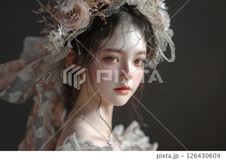 2050年未来トレンドを意識した西洋人奇抜ヘアメイクスタイル 美人女性像を生成AIで表現（横写真） 126430609