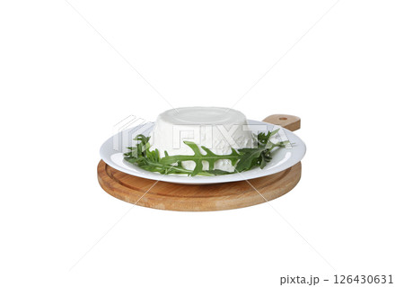 PNG,Ricotta with greens in white bowls, isolated on white background 126430631