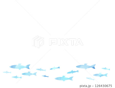 水彩風   水色の魚の群れが泳ぐ背景イラスト 126430675