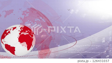 Image of spinning globes and data processing over shapes 126431037