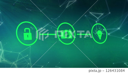 Image of network of connections with digital icons over green background Image of network of connections with digital icons over green background 126431084