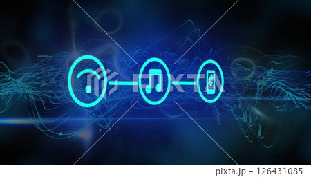 Image of network of connections with digital icons over dark background 126431085