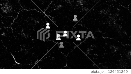 Image of people icons over glowing light trails moving over black background Image of people icons over glowing light trails moving over black background 126431249