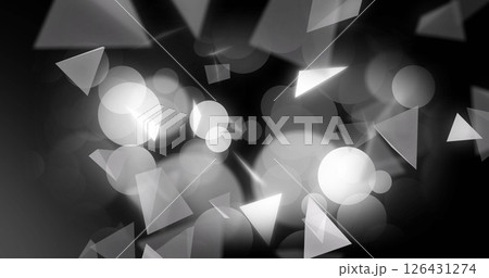 Image of glowing light spots and triangles moving over black background Image of glowing light spots and triangles moving over black background 126431274