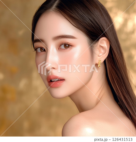 ナチュラルで美肌日本人ヘアメイクスタイル 美人女性像を生成AIで表現（スクエア写真） 126431513