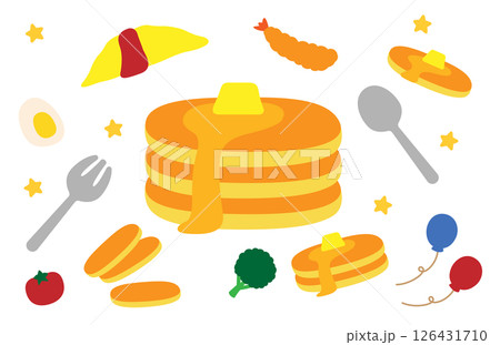かわいいパンケーキやオムライスのイラスト素材 126431710