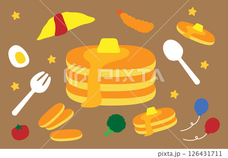 かわいいパンケーキやオムライスのイラスト素材 かわいいパンケーキやオムライスのイラスト素材 126431711