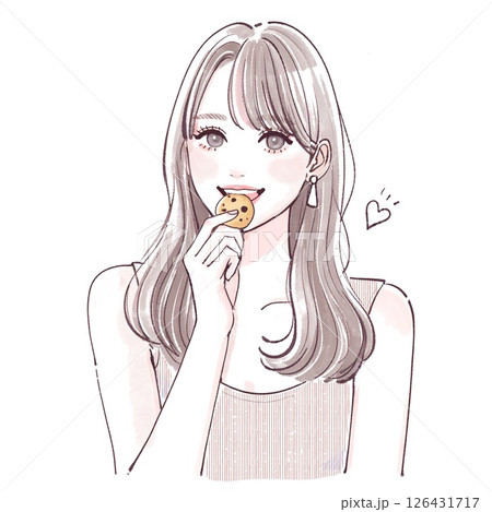 クッキーを食べる女性のイラスト クッキーを食べる女性のイラスト 126431717