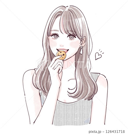 クッキーを食べる女性のイラスト クッキーを食べる女性のイラスト 126431718