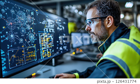 Technician operating digital control system with advanced technology 126431774