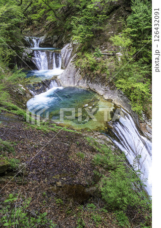 新緑の西沢渓谷七ツ釜五段の滝 新緑の西沢渓谷七ツ釜五段の滝 126432091