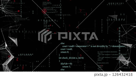 Image of communication networks and data processing on black background Image of communication networks and data processing on black background 126432418