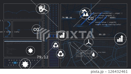 Image of ecology icons over data processing Image of ecology icons over data processing 126432461