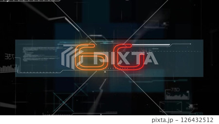 Image of network of connections over data processing and 6g text Image of network of connections over data processing and 6g text 126432512