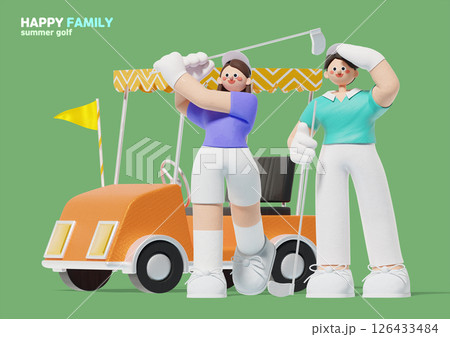 Happy family swinging at a round of golf 126433484