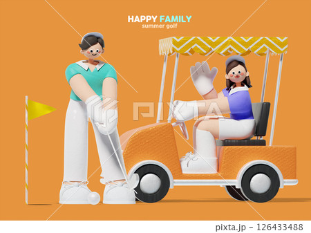 Happy family putting during a round of golf Happy family putting during a round of golf 126433488