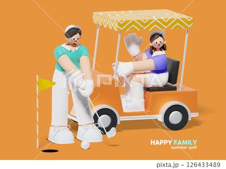 Happy family putting during a round of golf 126433489