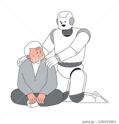 Humanoid helping the elderly Humanoid helping the elderly 126433863