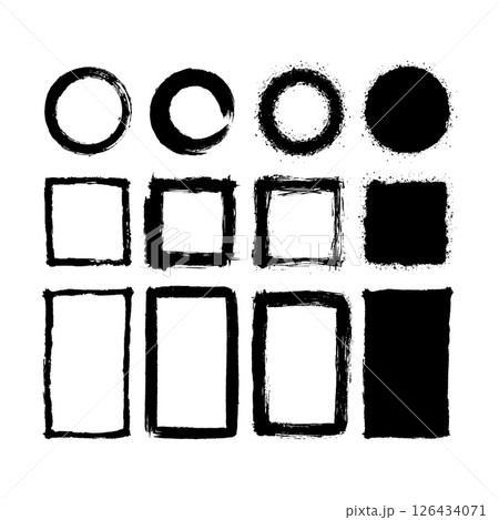 Set of grunge hand-drawn circles, squares, and rectangles in black ink style on white background, showing artistic sketch concept Set of grunge hand-drawn circles, squares, and rectangles in black ink style on white background, showing artistic sketch concept 126434071