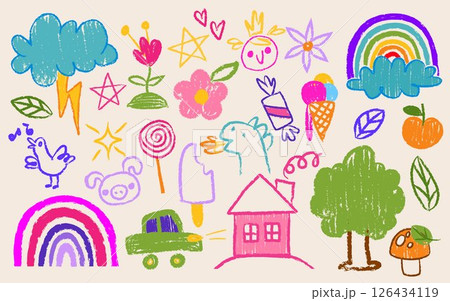 Crayon kid drawings set Crayon kid drawings set 126434119