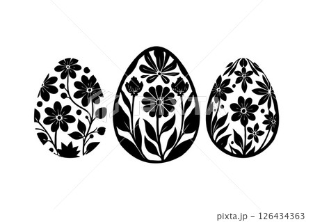 Decorative Silhouette Floral Easter Easter Eggs Design. Concept of spring celebration Easter 126434363