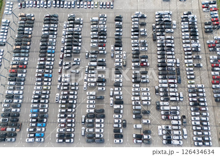 Aerial view of a storage facility for new cars Aerial view of a storage facility for new cars 126434634