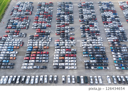 Aerial view of a storage facility for new cars 126434654