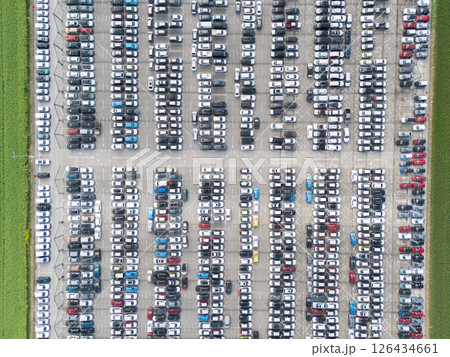 Aerial view of a storage facility for new cars 126434661