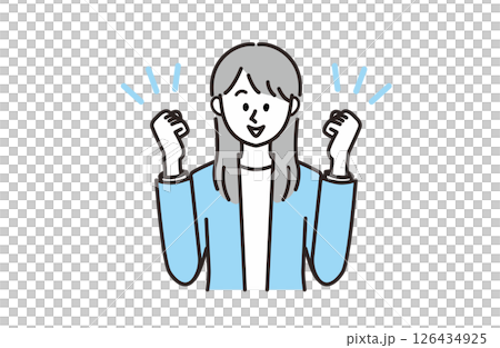 両手でガッツポーズをとるスーツを着ている笑顔の女性 両手でガッツポーズをとるスーツを着ている笑顔の女性 126434925