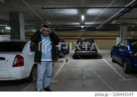 Person in Underground Parking Garage Figure Out of Stolen Car Person in Underground Parking Garage Figure Out of Stolen Car 126435147