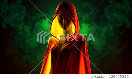 mysterious figure in glowing red cloak with...のイラスト素材 [126435526] - PIXTA