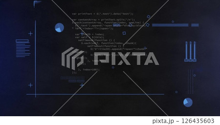 Image of data processing over diagrams on black background 126435603