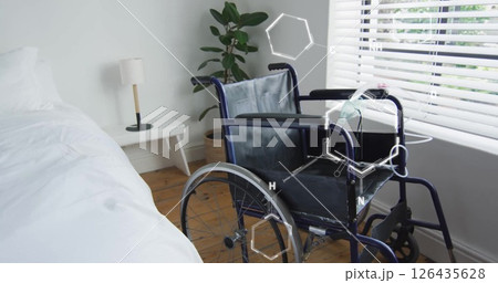 Image of chemical formula over wheelchair in bedroom 126435628