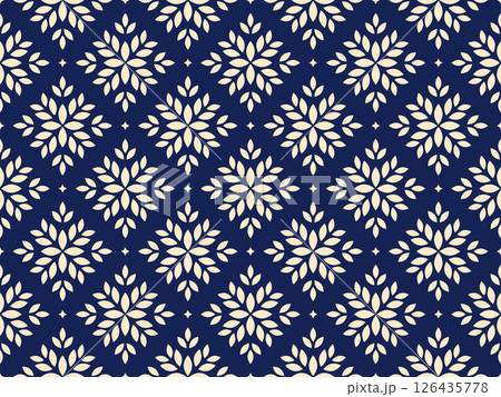 Flower geometric pattern. Seamless vector background. Golden and dark blue ornament. Ornament for fabric, wallpaper, packaging. Decorative print Flower geometric pattern. Seamless vector background. Golden and dark blue ornament. Ornament for fabric, wallpaper, packaging. Decorative print 126435778