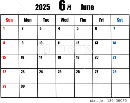 シンプルカレンダー（6月） 126436076