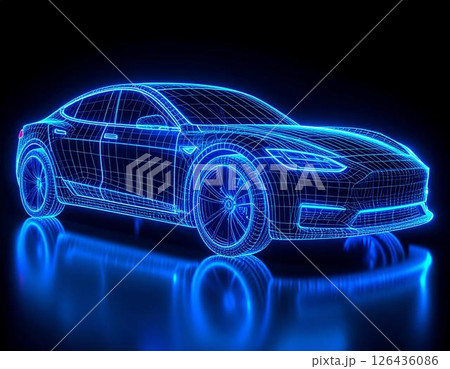 未来の自動車テクノロジーを可視化したワイヤーフレームCGイメージ 未来の自動車テクノロジーを可視化したワイヤーフレームCGイメージ 126436086