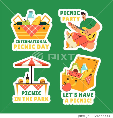 Cartoon Picnic Scene for International Picnic Day Label Template Cartoon Picnic Scene for International Picnic Day Label Template 126436333