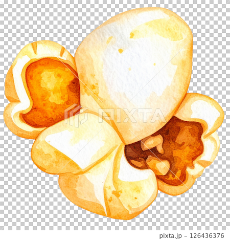 watercolor popcorn clipart bundle includes a variety of delicious snack-themed illustrations in striped buckets, paper bags, food stalls, popcorn trucks, and assorted gourmet toppings.  126436376