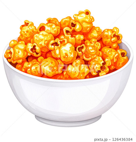 watercolor popcorn clipart bundle includes a variety of delicious snack-themed illustrations in striped buckets, paper bags, food stalls, popcorn trucks, and assorted gourmet toppings.  126436384