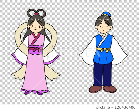 かなしい顔の織姫と彦星 126436406