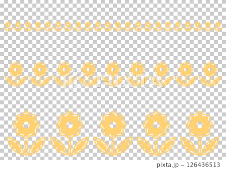 A set of yellow simple flowers in a row, decorative lines 126436513