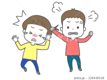 友達の髪の毛をひっぱっている男の子と泣いている男の子 126436526