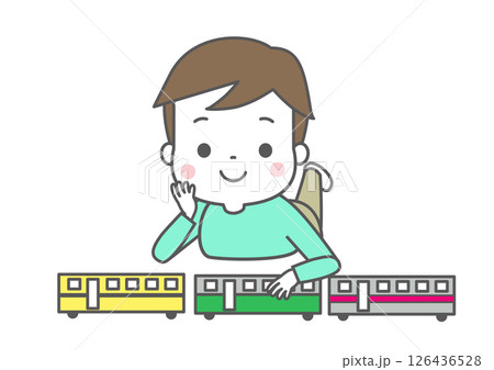 電車のおもちゃを整列させて遊んでいる男の子 126436528