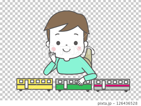 電車のおもちゃを整列させて遊んでいる男の子 126436528