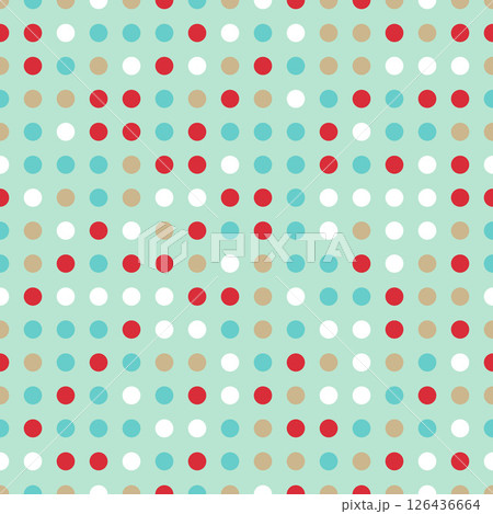 Seamless polka dot pattern in retro colors on mint background 126436664