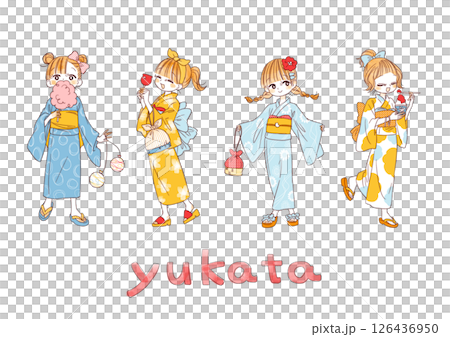 穿著浴衣享受夏日祭典的復古女孩（透明） 126436950