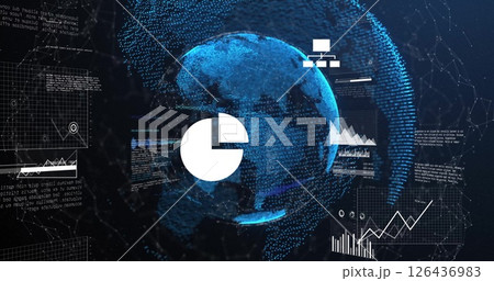 Image of data processing and globe on black background Image of data processing and globe on black background 126436983