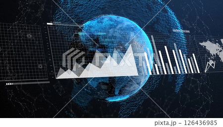 Image of diagrams and globe on black background Image of diagrams and globe on black background 126436985
