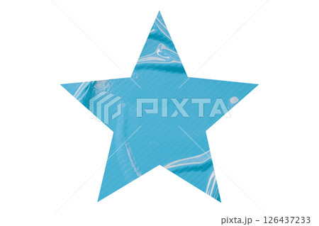 Crumpled light blue star pattern stickers, separated on a transparent background. 126437233